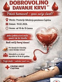 Dobrovoljno davanje krvi 19. februara u Čajetini